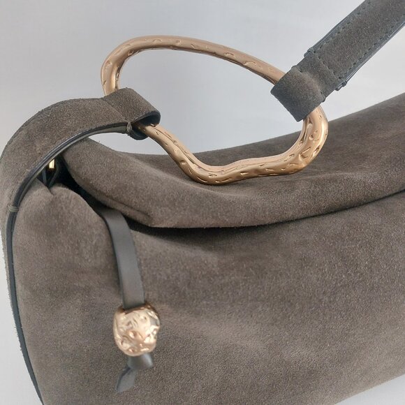 BIAGINI Dark Green Suede Shoulder Bag Italian Luxury Designer Gold Hardware NEW - Picture 9 of 16